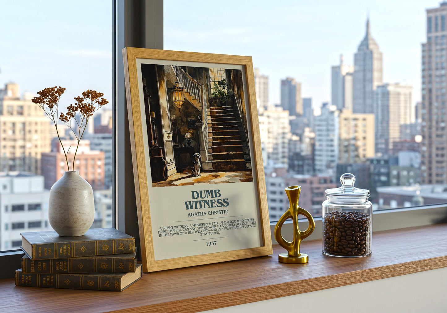Dumb Witness by Agatha Christie Descriptive Poster Print. Free Delivery Wall Art Author & Blurb Book Artwork Novel Modern Gift