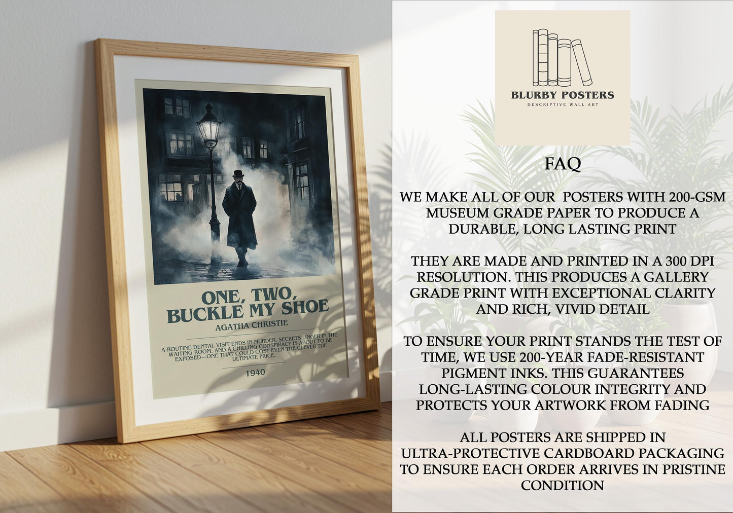 One, Two, Buckle My Shoe by Agatha Christie Descriptive Poster Print. Free Delivery Wall Art Author & Blurb Book Artwork Novel Modern Gift