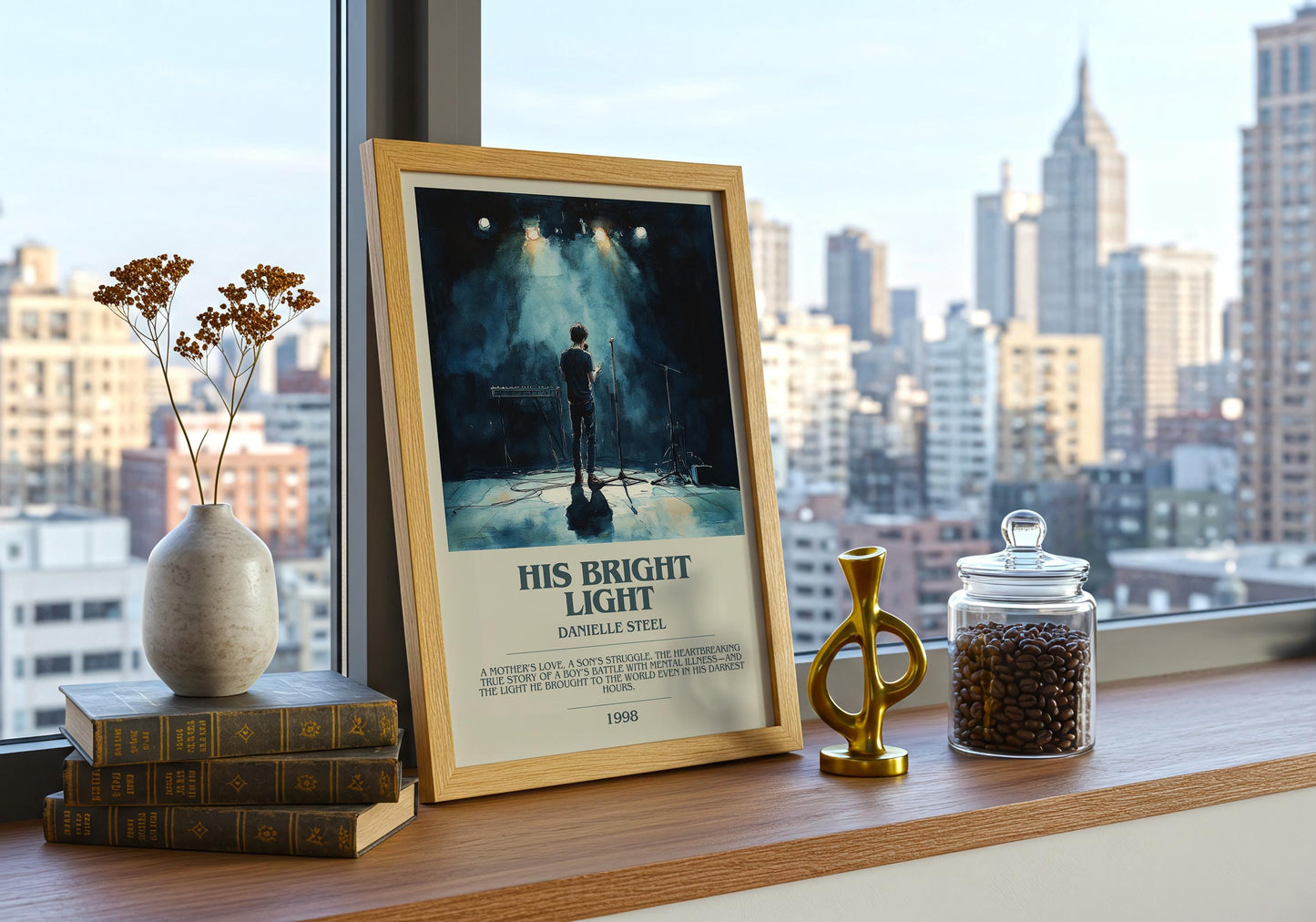 His Bright Light by Danielle Steel Descriptive Poster Print. Free Delivery Wall Art Author & Blurb Book Artwork Novel Modern Gift
