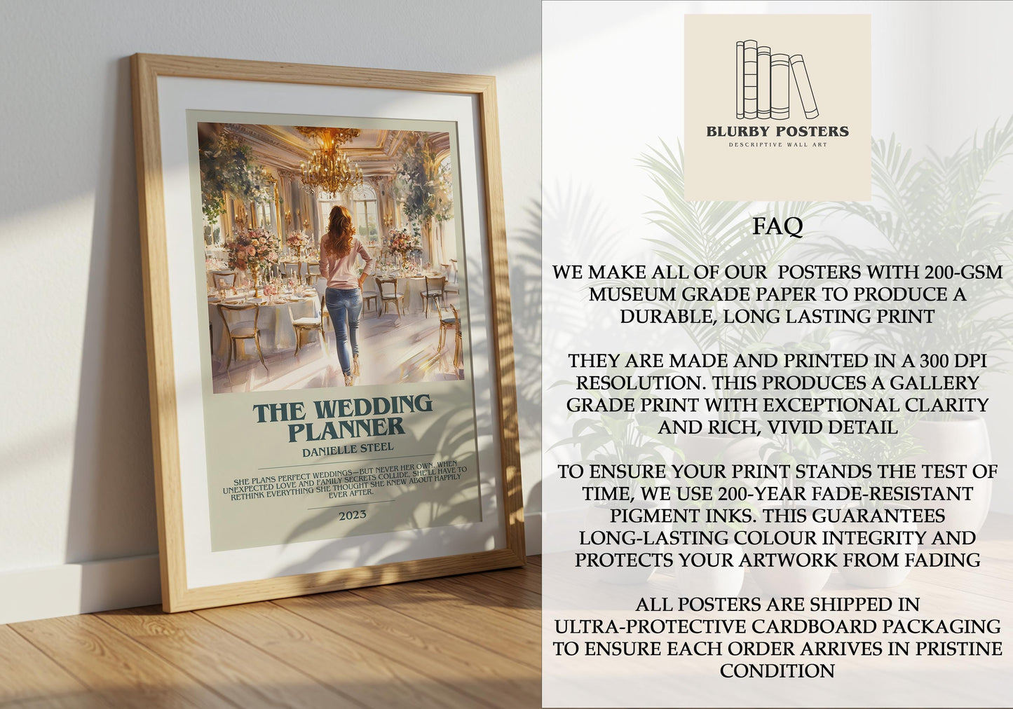The Wedding Planner by Danielle Steel Descriptive Poster Print. Free Delivery Wall Art Author & Blurb Book Artwork Novel Modern Gift
