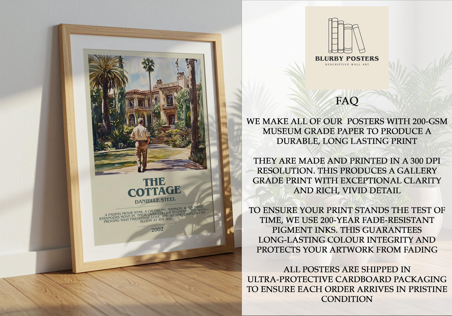 The Cottage by Danielle Steel Descriptive Poster Print. Free Delivery Wall Art Author & Blurb Book Artwork Novel Modern Gift