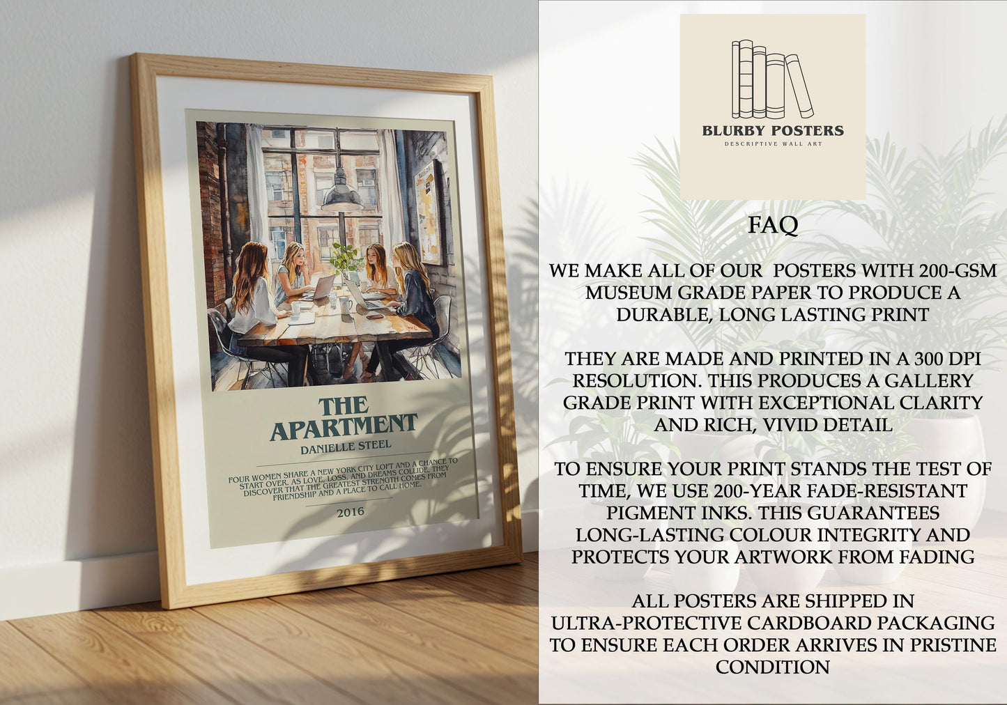 The Apartment by Danielle Steel Descriptive Poster Print. Free Delivery Wall Art Author & Blurb Book Artwork Novel Modern Gift