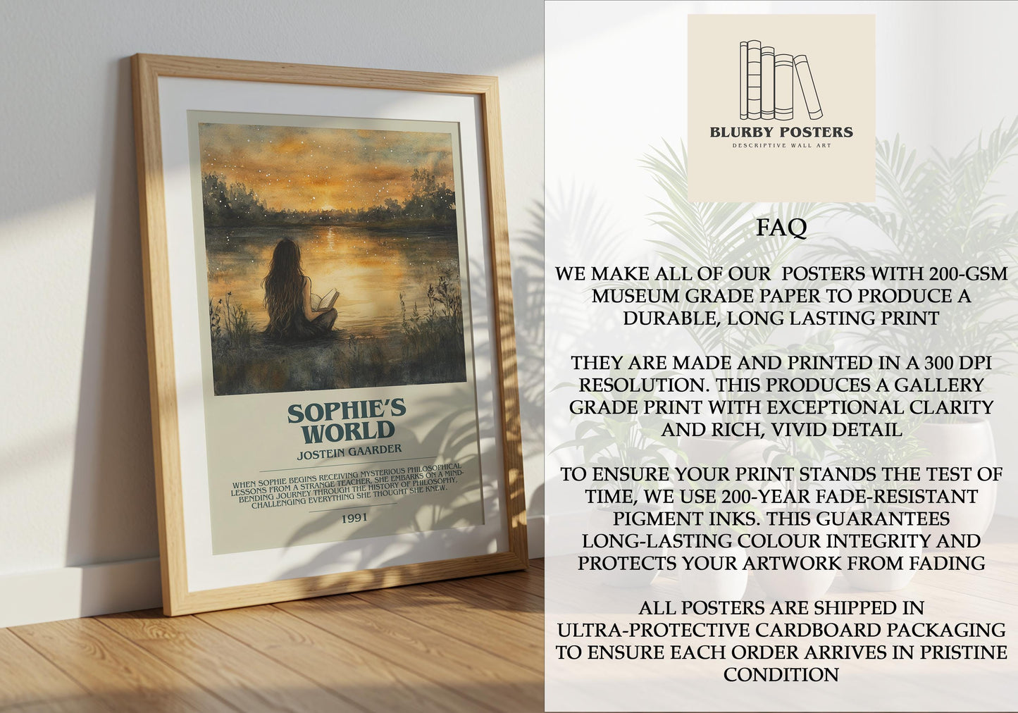 Sophie's World by Jostein Gaarder Descriptive Poster Print. Free Delivery Wall Art Author & Blurb Book Artwork Novel Modern Gift