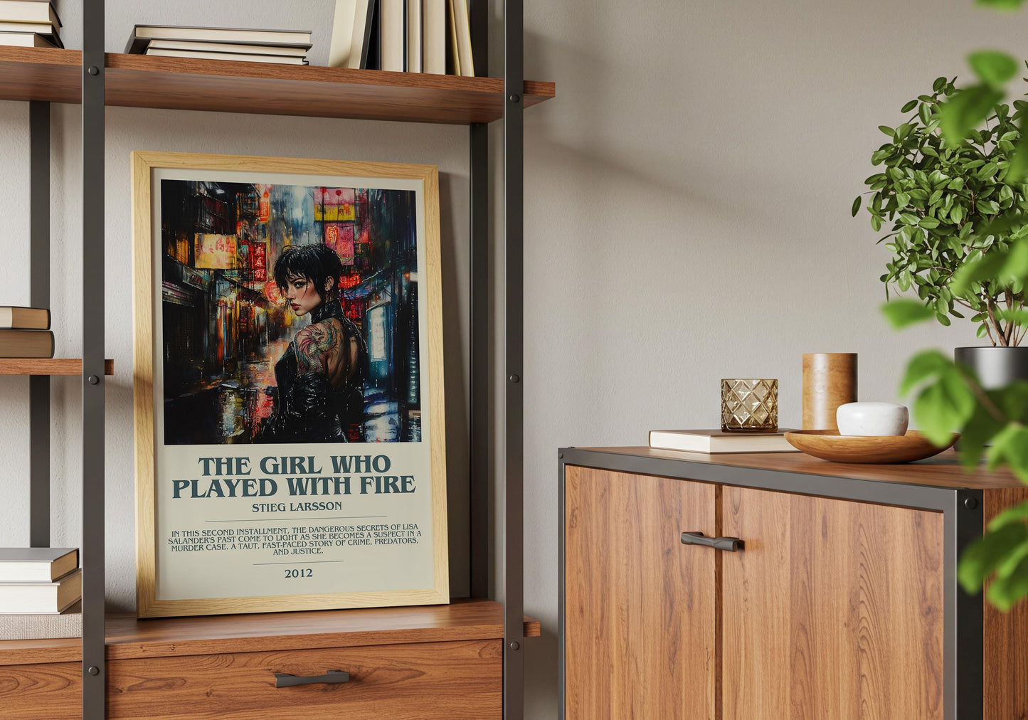 The Girl Who Played With Fire by Stieg Larsson Descriptive Poster Print. Free Delivery Wall Art Author & Blurb Book Artwork Novel Modern