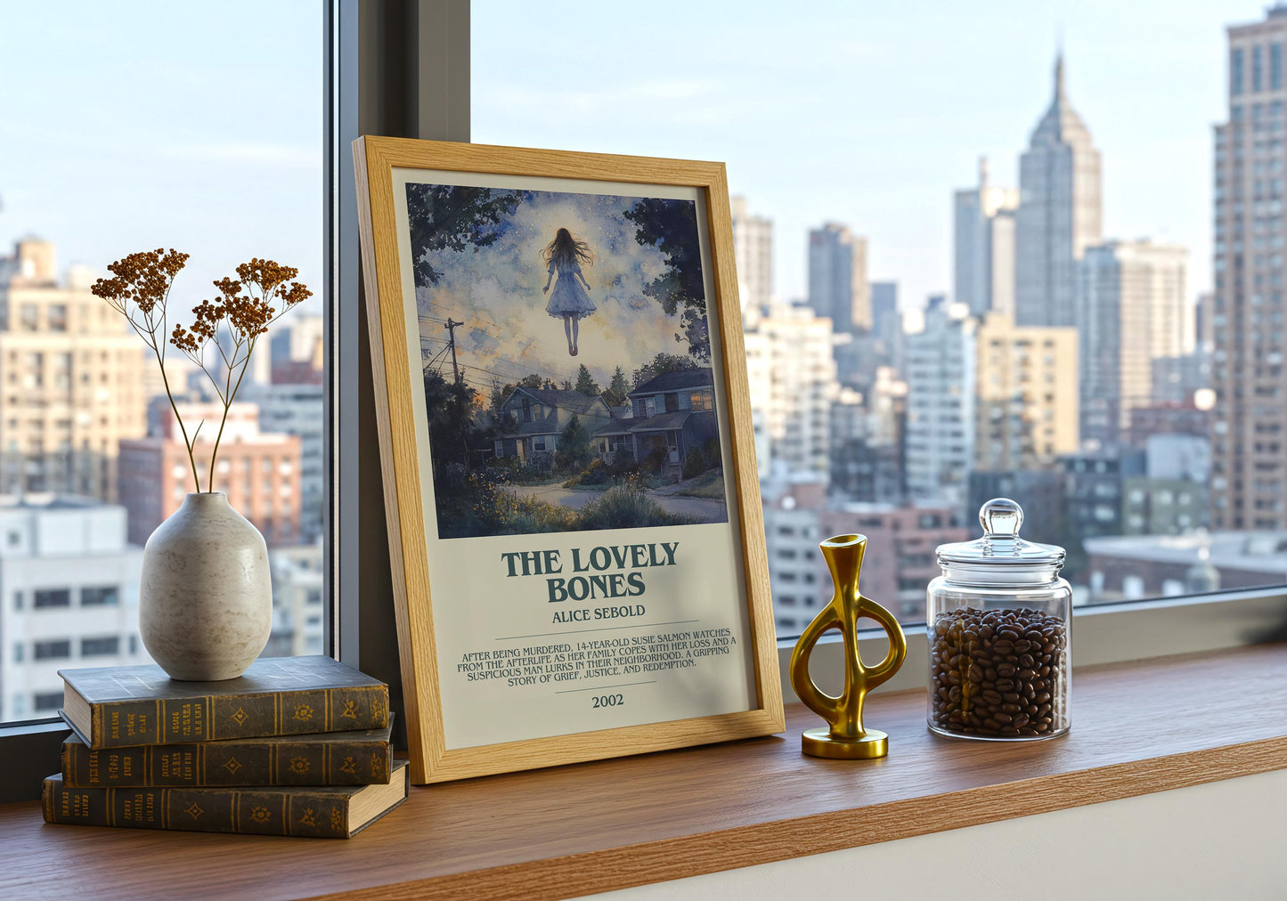 The Lovely Bones by Alice Sebold Descriptive Poster Print. Free Delivery Wall Art Author & Blurb Book Artwork Novel Modern