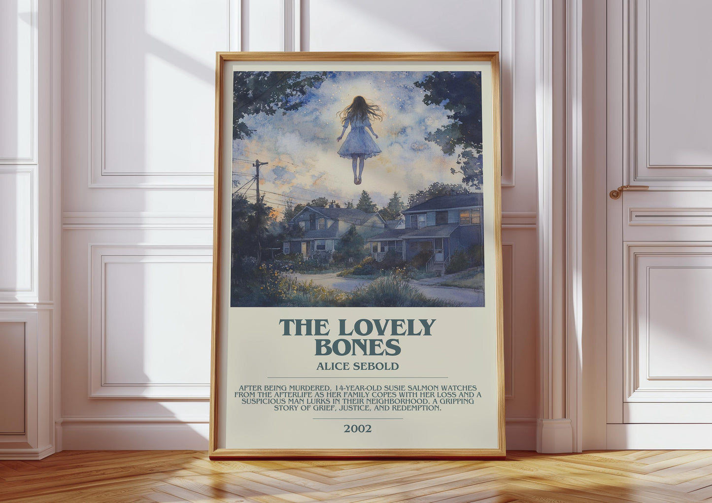 The Lovely Bones by Alice Sebold Descriptive Poster Print. Free Delivery Wall Art Author & Blurb Book Artwork Novel Modern