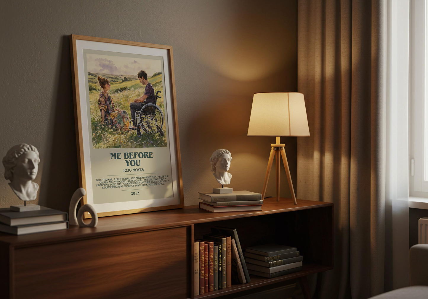 Me Before You by Jojo Moyes Descriptive Poster Print. Free Delivery Wall Art Author & Blurb Book Artwork Novel Modern