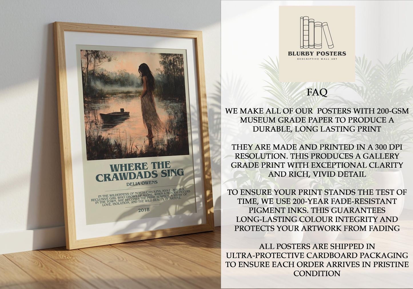 Where The Crawdads Sing by Delia Owens Descriptive Poster Print. Free Delivery Wall Art Author & Blurb Book Artwork Novel Modern