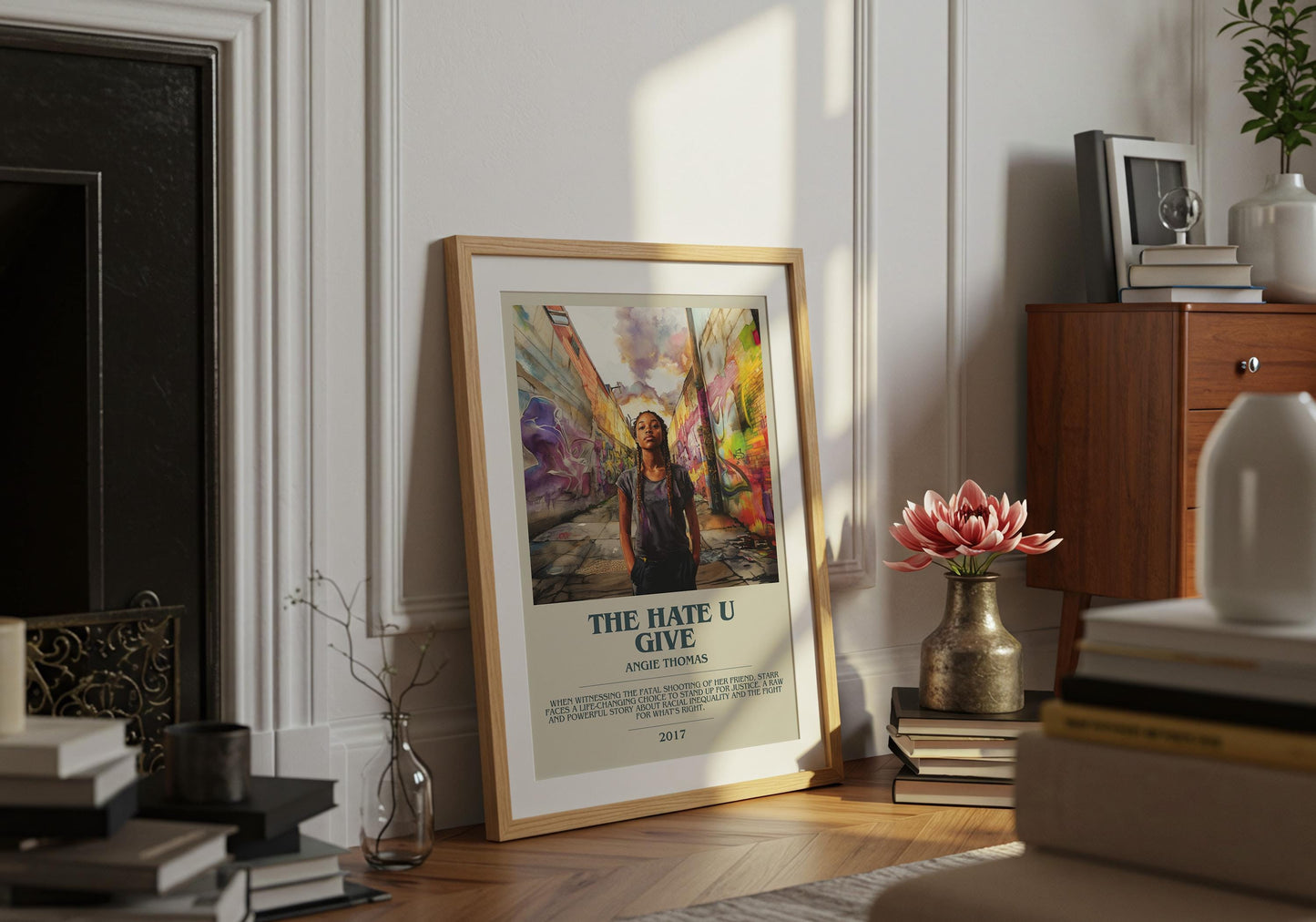 The Hate You Give by Angie Thomas Descriptive Poster Print. Free Delivery Wall Art Author & Blurb Book Artwork Novel Modern