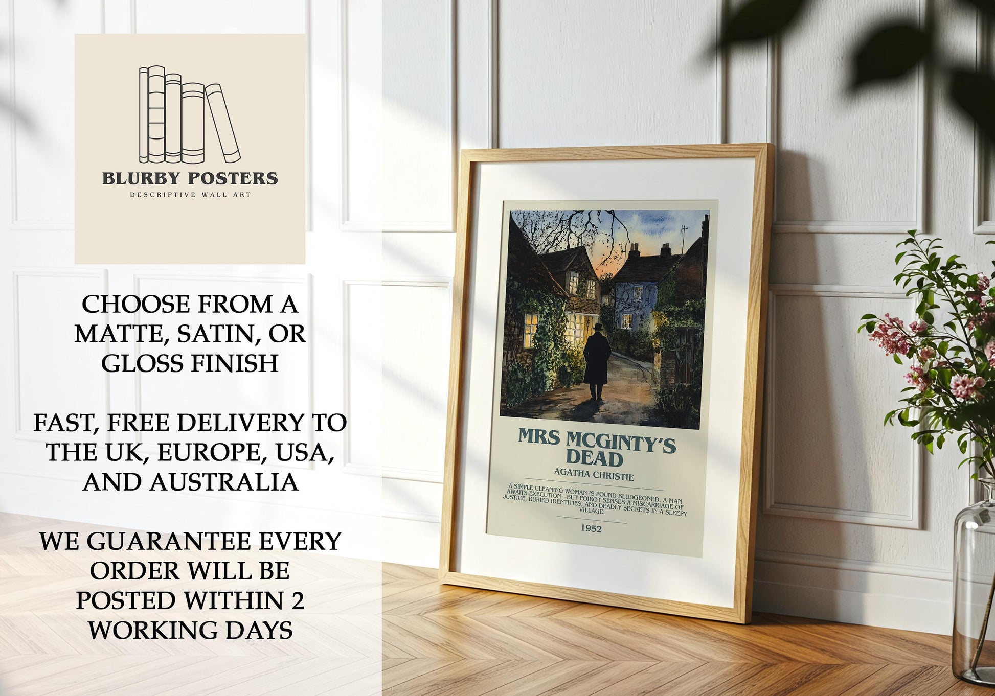 Mrs McGinty's Dead by Agatha Christie | Descriptive Book Poster | Modern