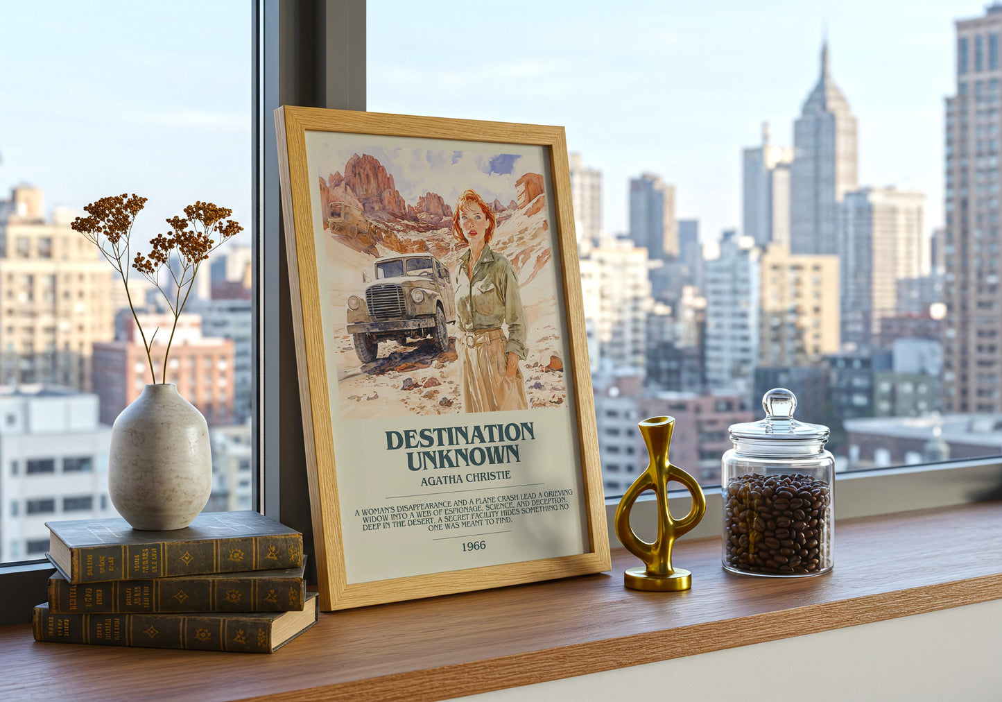 Destination Unknown by Agatha Christie Descriptive Poster Print. Free Delivery Wall Art Author & Blurb Book Artwork Novel Gift