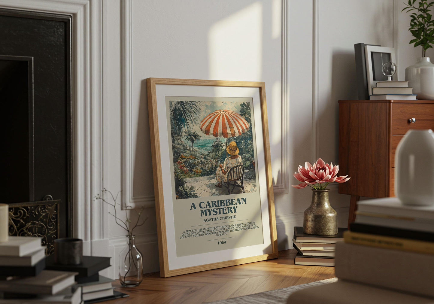 A Caribbean Mystery by Agatha Christie Descriptive Poster Print. Free Delivery Wall Art Author & Blurb Book Artwork Novel
