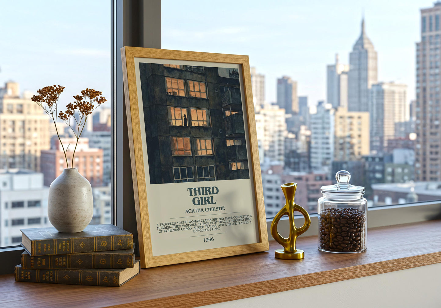 Third Girl by Agatha Christie Descriptive Poster Print. Free Delivery Wall Art Author & Blurb Book Artwork Novel