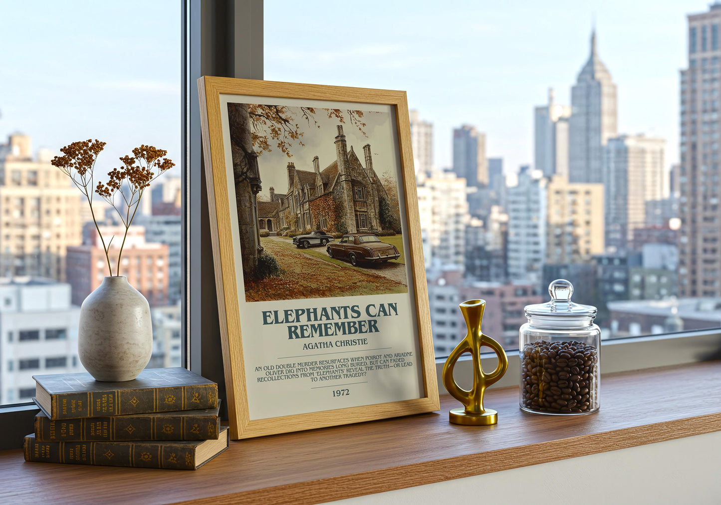 Elephants Can Remember by Agatha Christie Descriptive Poster Print. Free Delivery Wall Art Author & Blurb Book Artwork Novel