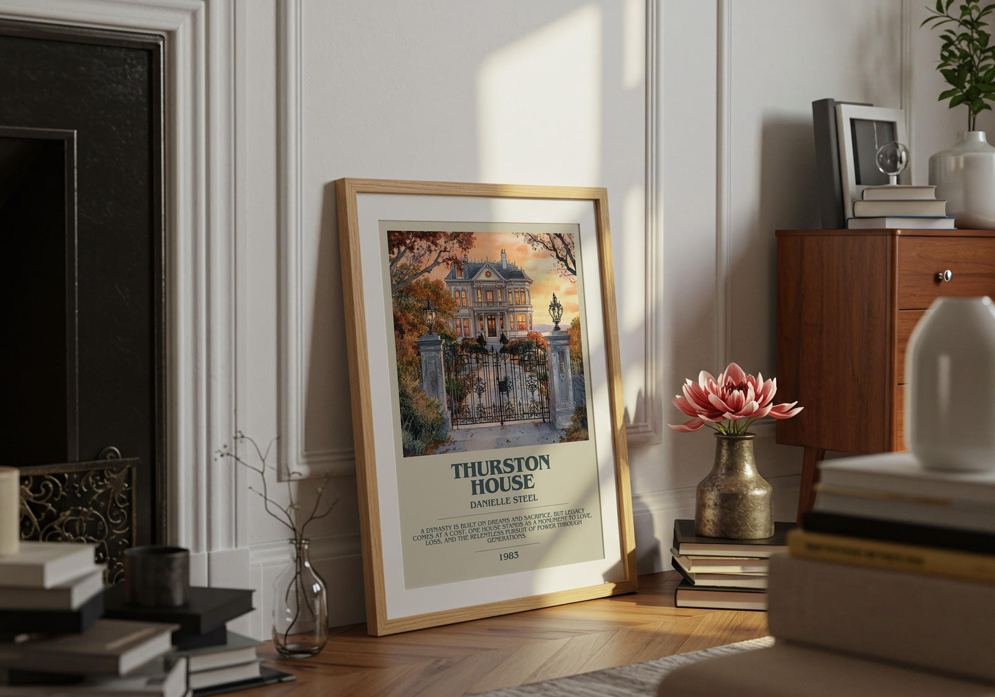 Thurston House by Danielle Steel Descriptive Poster Print. Free Delivery Wall Art Author & Blurb Book Artwork Novel