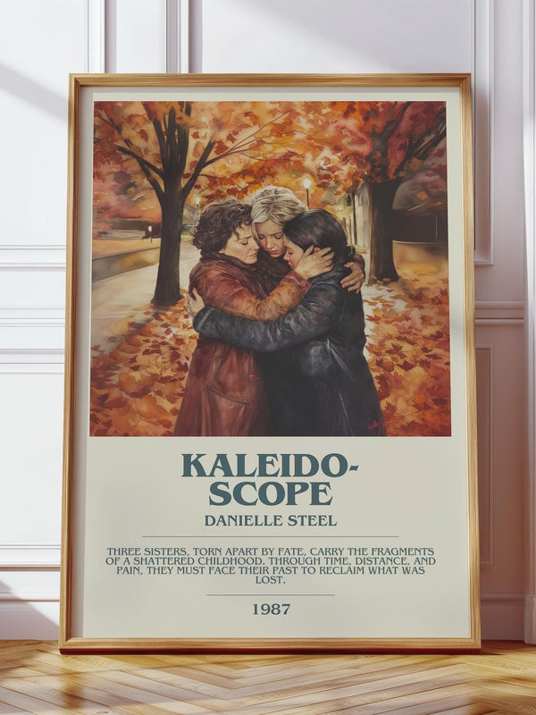 Kaleidoscope bookish print in frame leaning in hallway – romance wall art