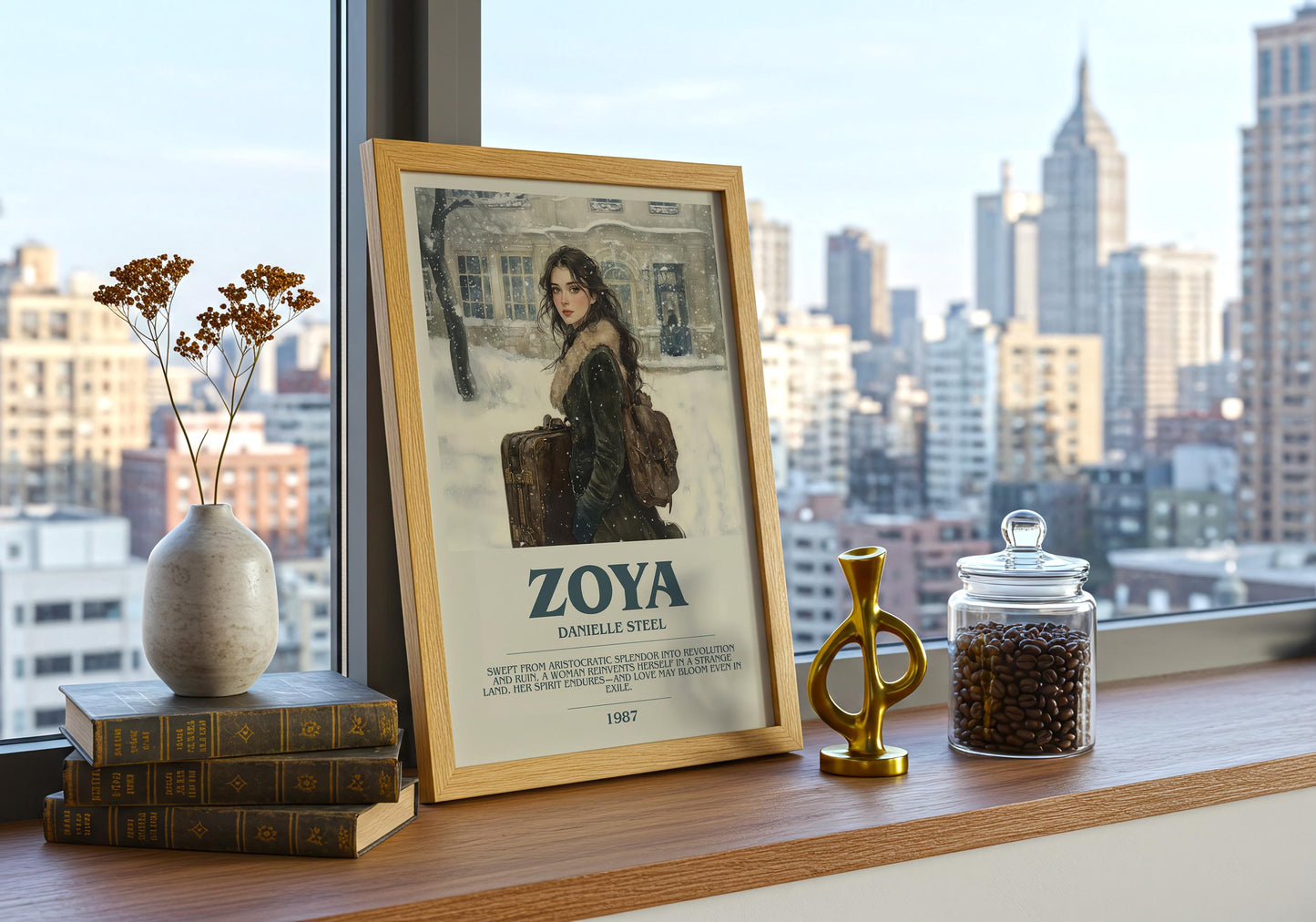 Zoya by Danielle Steel Descriptive Poster Print. Free Delivery Wall Art Author & Blurb Book Artwork Novel