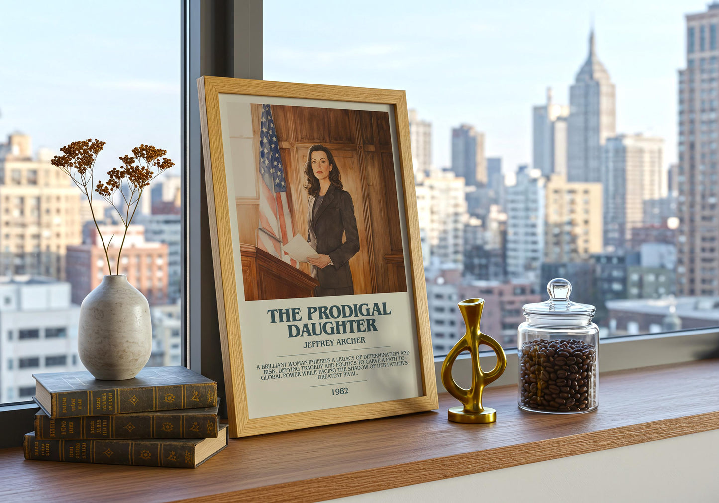 The Prodigal Daughter by Jeffrey Archer Descriptive Poster Print. Free Delivery Wall Art Author & Blurb Book Artwork Novel