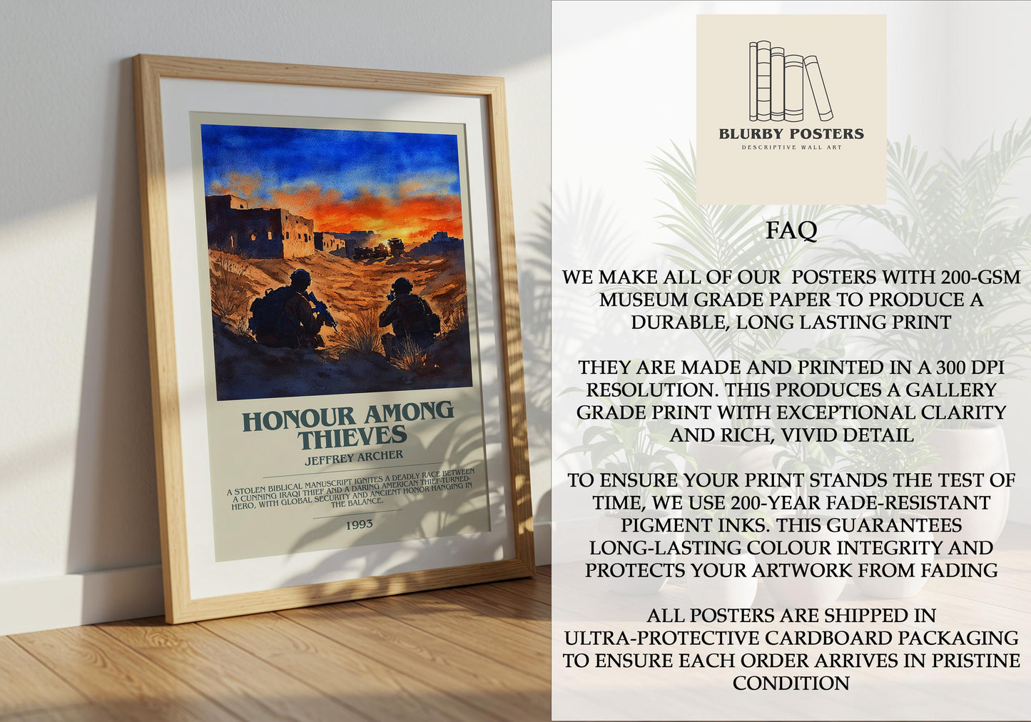 Honour Among Thieves by Jeffrey Archer Descriptive Poster Print. Free Delivery Wall Art Author & Blurb Book Artwork Novel