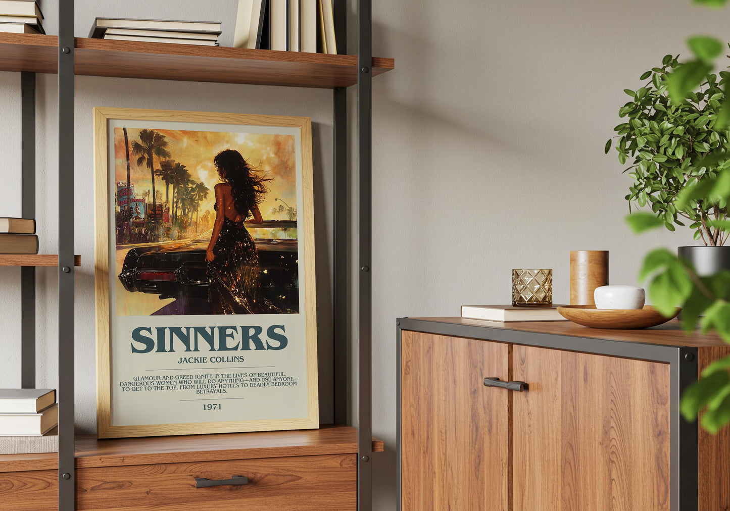 Sinners by Jackie Collins Descriptive Poster Print. Free Delivery Wall Art Author & Blurb Book Artwork Novel