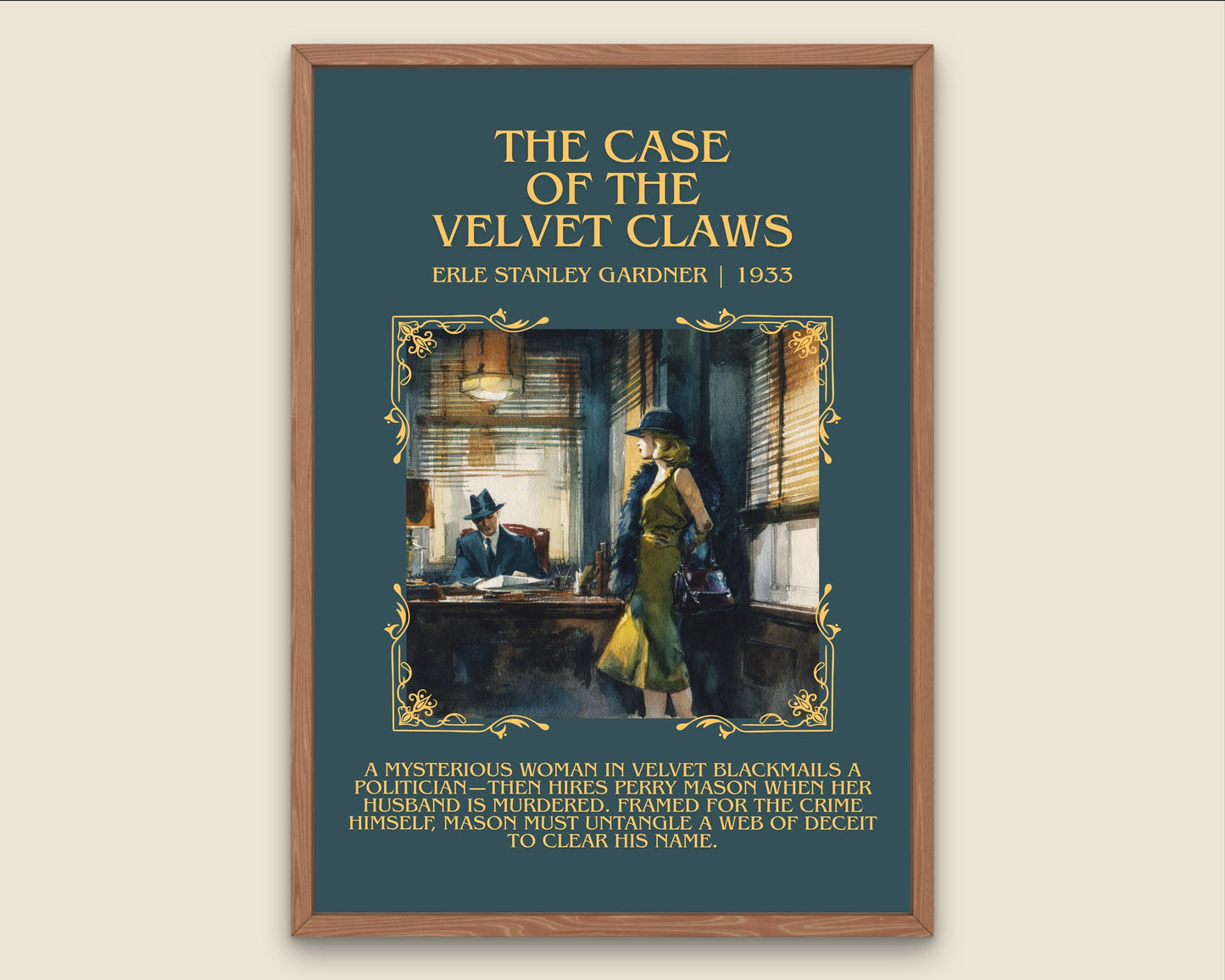 The Case Of The Velvet Claws by Erle Stanley Gardner Descriptive Poster Print.Free Delivery Wall Art Author&Blurb Book Artwork Novel