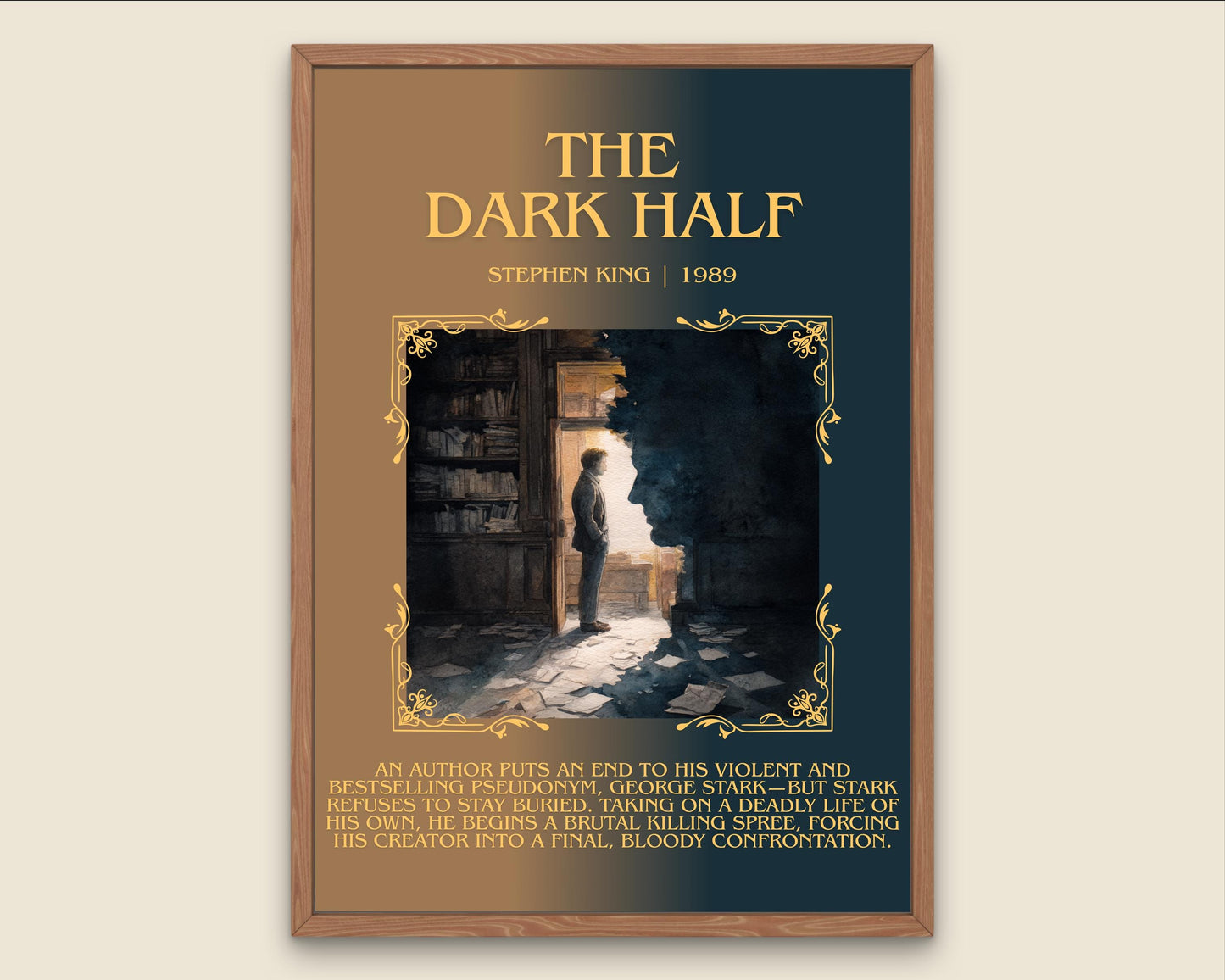 The Dark Half by Stephen King Descriptive Poster Print.Free Delivery Wall Art Author&Blurb Book Artwork Novel Wall Poster