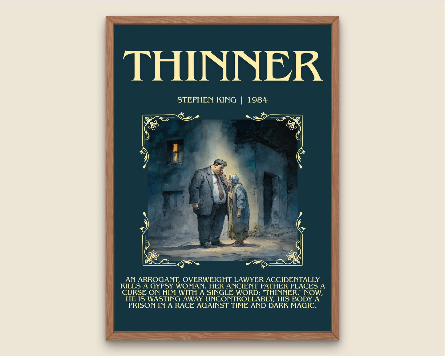 Thinner by Stephen King Descriptive Poster Print.Free Delivery Wall Art Author&Blurb Book Artwork Novel Poster Minimalist