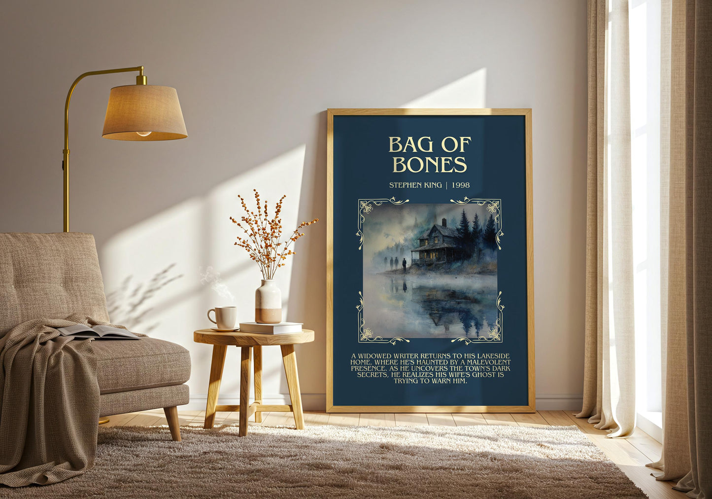 Bag Of Bones by Stephen King Descriptive Poster Print.Free Delivery Wall Art Author&Blurb Book Artwork Novel Poster Minimalist