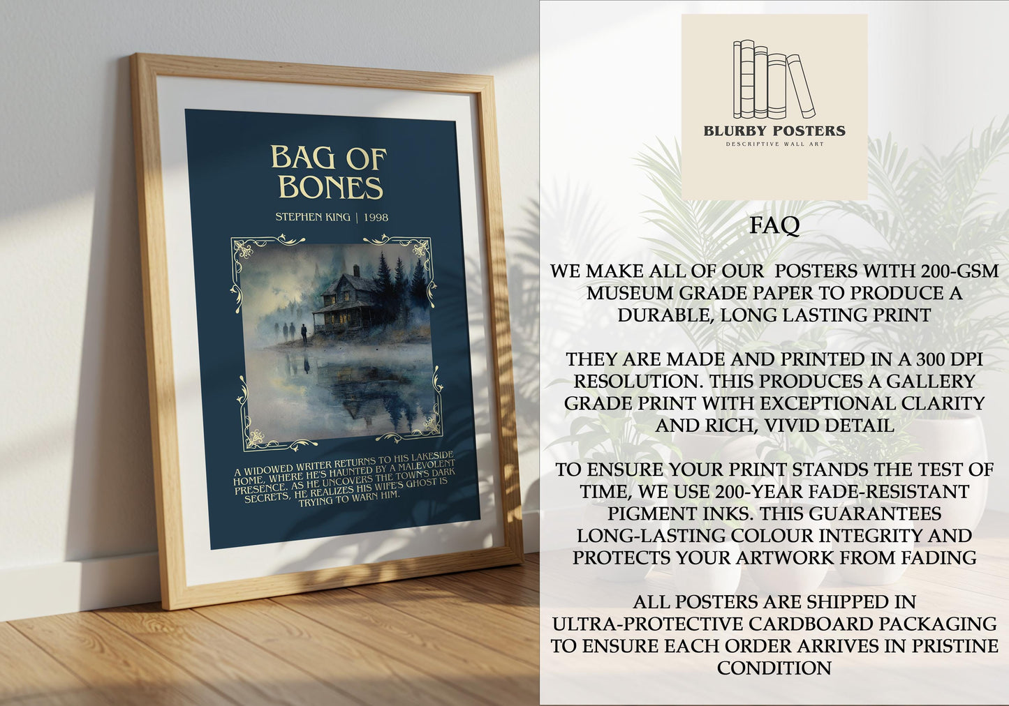 Bag Of Bones by Stephen King Descriptive Poster Print.Free Delivery Wall Art Author&Blurb Book Artwork Novel Poster Minimalist