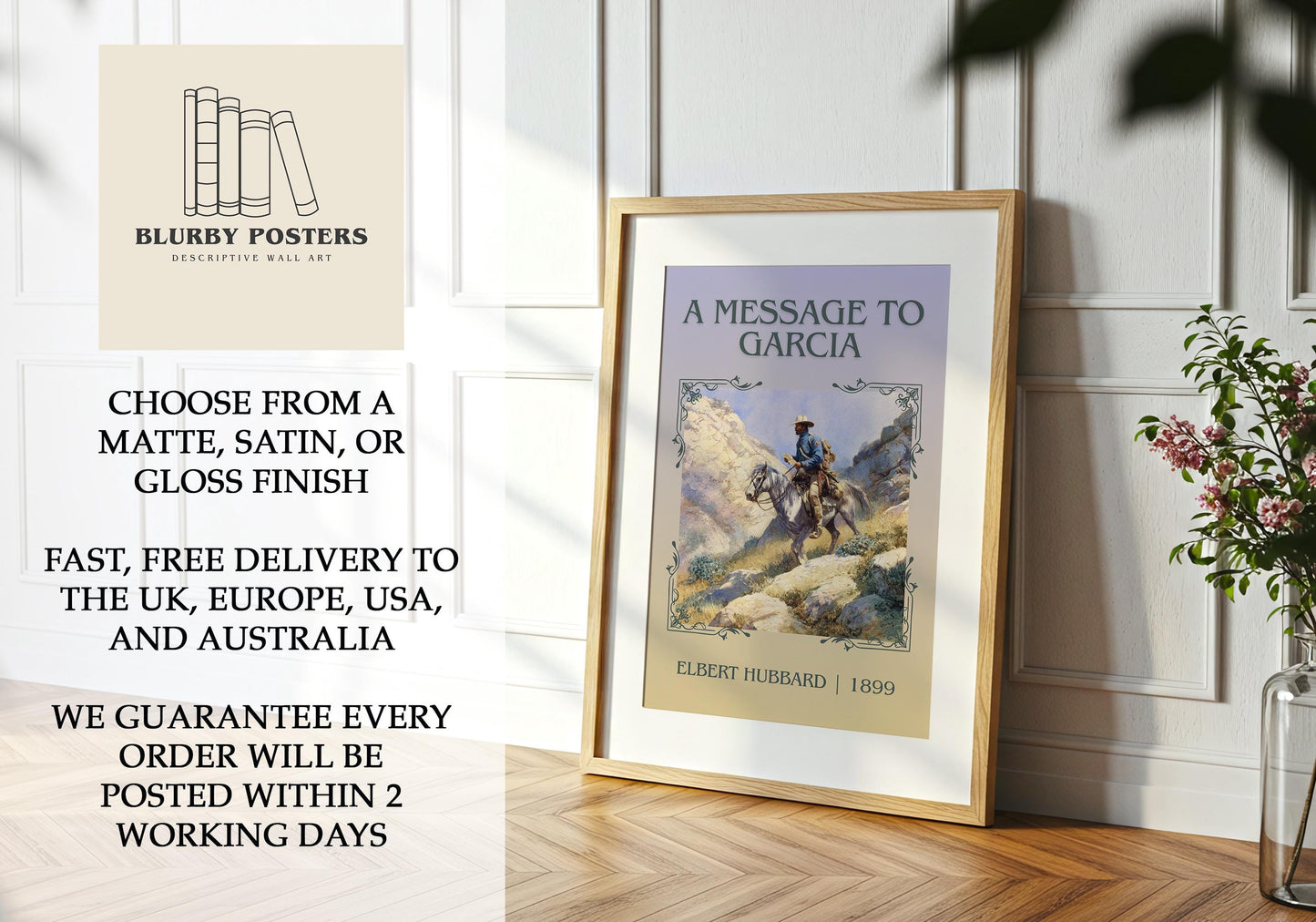 A Message To Garcia by Elbert Hubbard Descriptive Poster Print.Free Delivery Wall Art Author&Blurb Book Artwork Novel Poster Minimalist