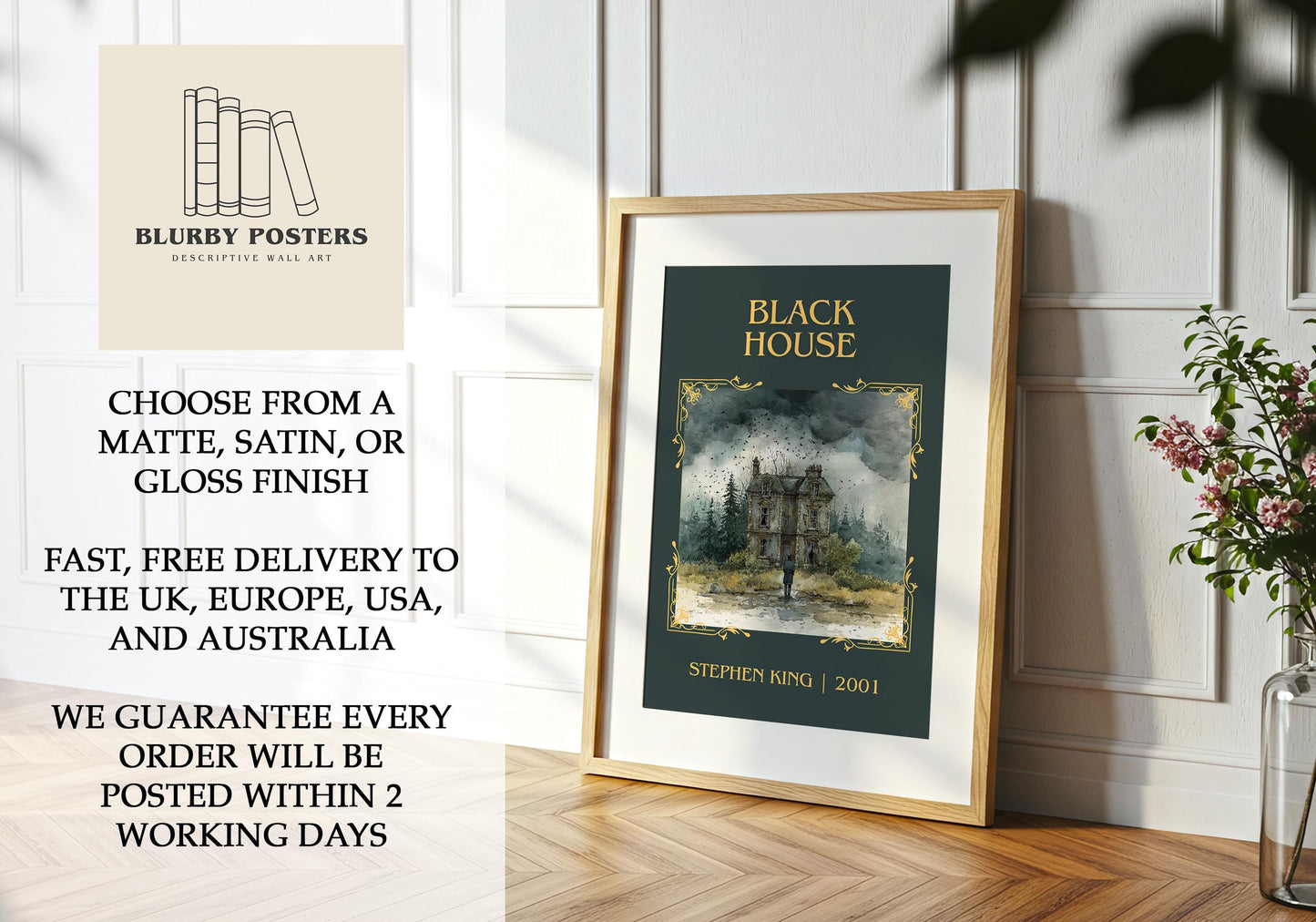 Black House by Stephen King Descriptive Poster Print.Free Delivery Wall Art Author&Blurb Book Artwork Novel Poster Minimalist