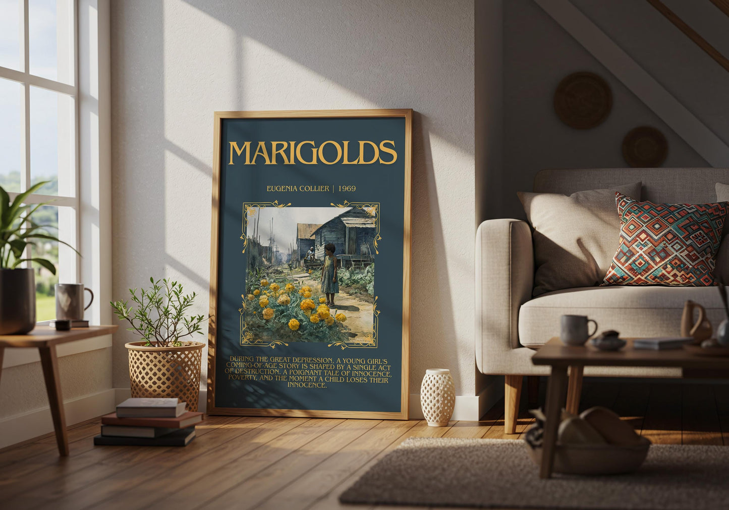 Marigolds By Eugenia Collier Descriptive Poster Print.Free Delivery Wall Art Author&Blurb Book Artwork Novel Poster