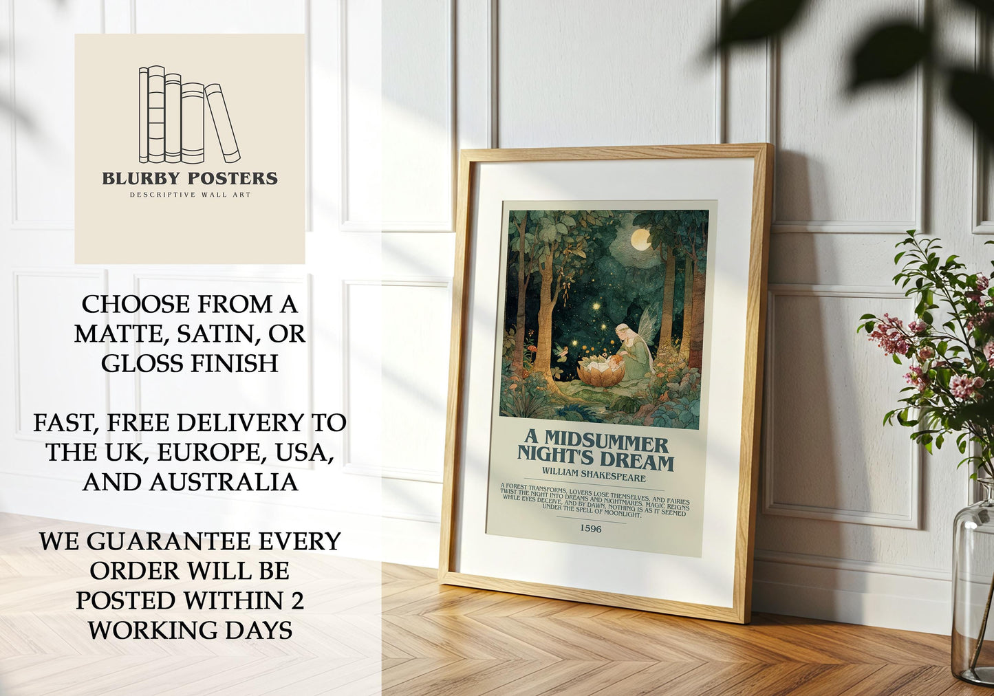 A Midsummer Nights Dream by William Shakespeare | Descriptive Book Poster | Modern