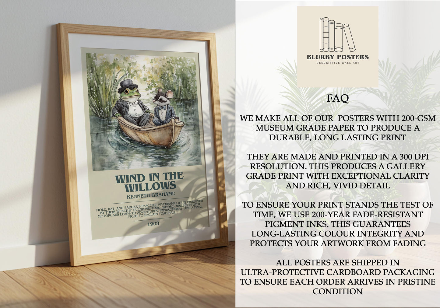 Wind in the Willows by Kenneth Grahame Descriptive Poster Print. Free Delivery Wall Art Author & Blurb Book Artwork Novel Modern Poster Gift