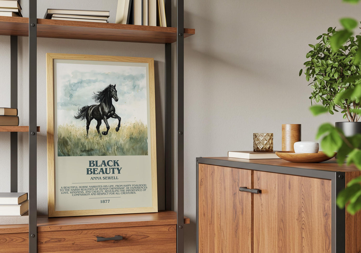Black Beauty by Anna Sewell Descriptive Poster Print. Free Delivery Wall Art Author & Blurb Book Artwork Novel Modern Poster Gift