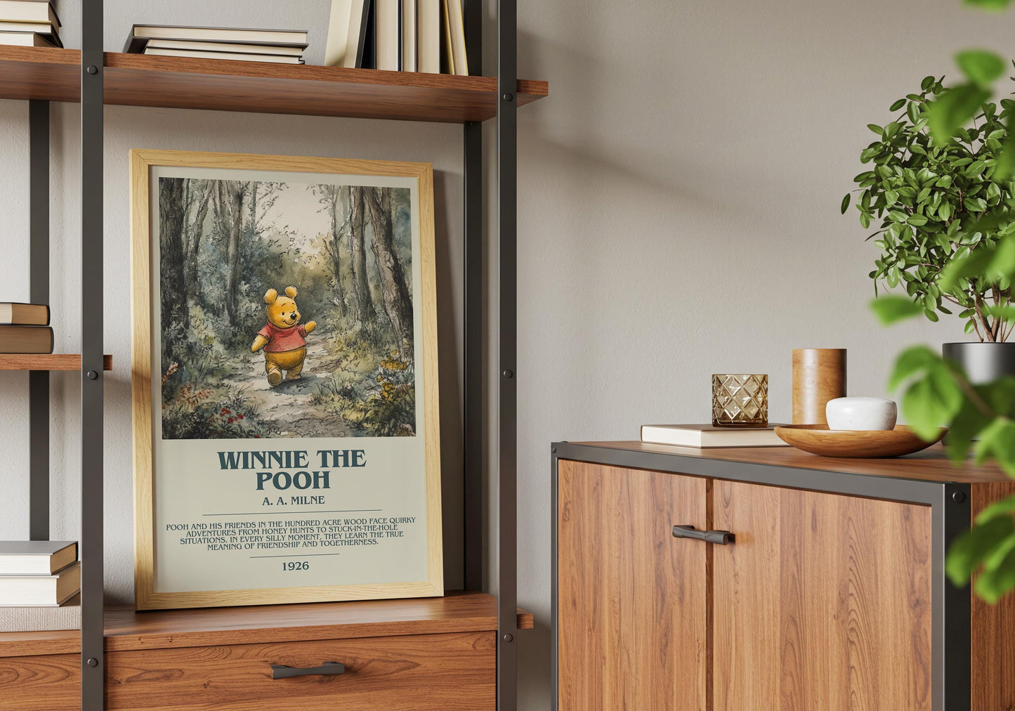 Winnie the Pooh by A.A. Milne Descriptive Poster Print. Free Delivery Wall Art Author & Blurb Book Artwork Novel Modern Poster