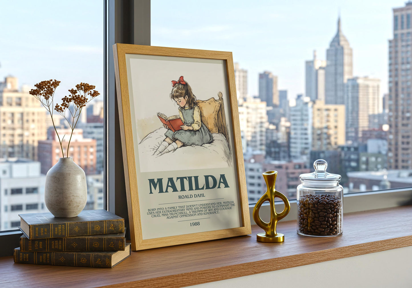 Matilda by Roald Dahl Descriptive Poster Print. Free Delivery Wall Art Author & Blurb Book Artwork Novel Modern Poster Gift