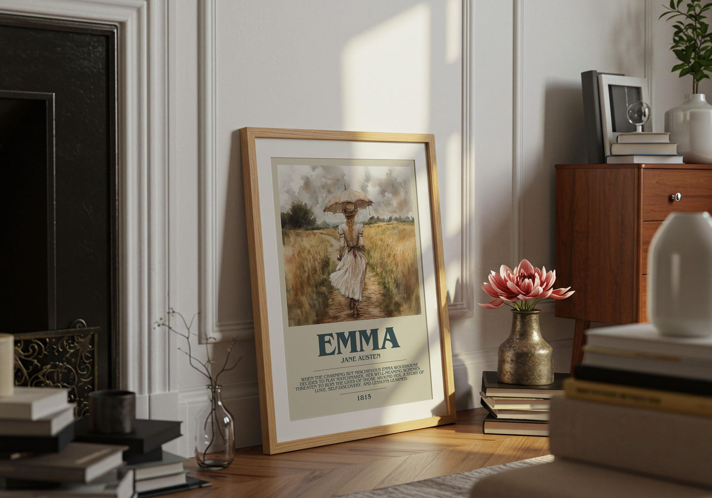 Emma by Jane Austen Descriptive Poster Print. Free Delivery Wall Art Author & Blurb Book Artwork Novel Modern Poster Gift