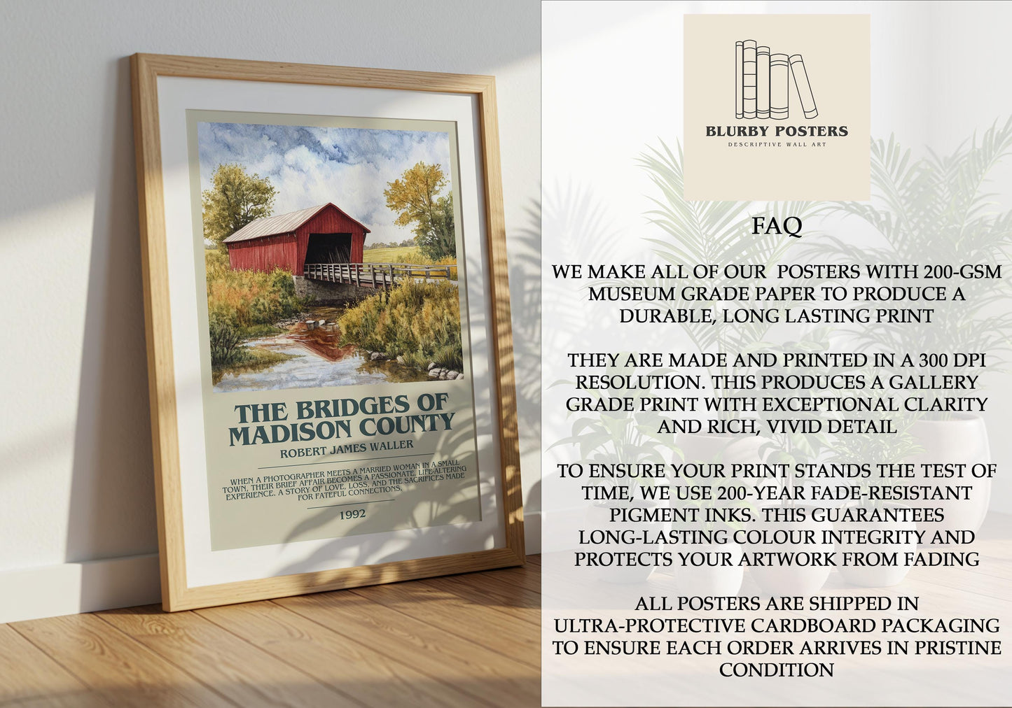 The Bridges Of Madison County by Robert James Waller Poster Print. Free Delivery Wall Art Author & Blurb Book Artwork Novel Modern Poster