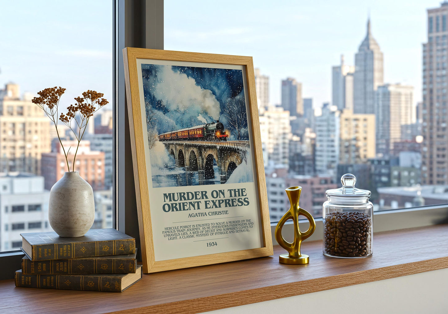 Murder On The Orient Express by Agatha Christie Descriptive Poster Print. Free Delivery Wall Art Author & Blurb Book Artwork Novel Modern