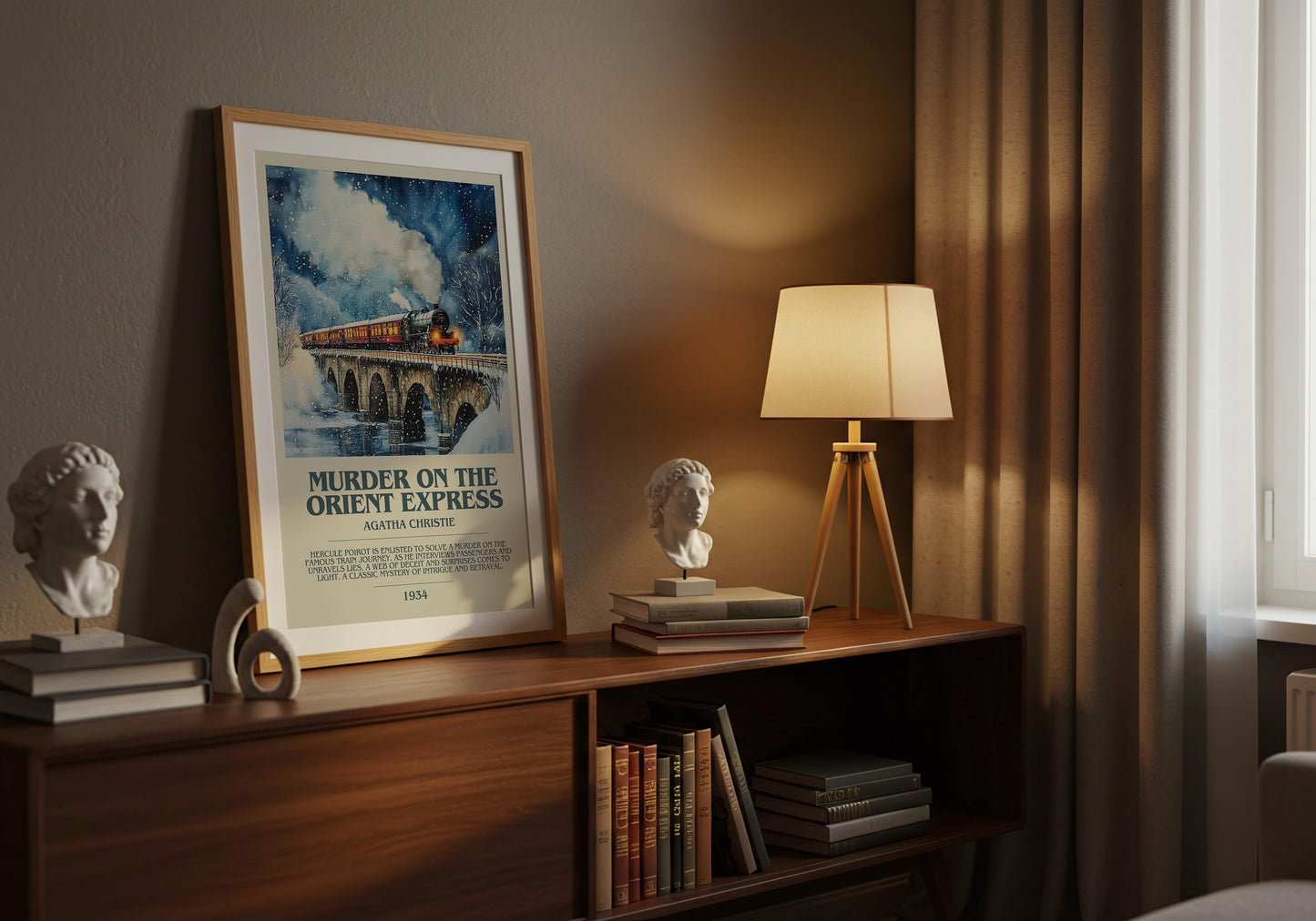 Murder On The Orient Express by Agatha Christie Descriptive Poster Print. Free Delivery Wall Art Author & Blurb Book Artwork Novel Modern
