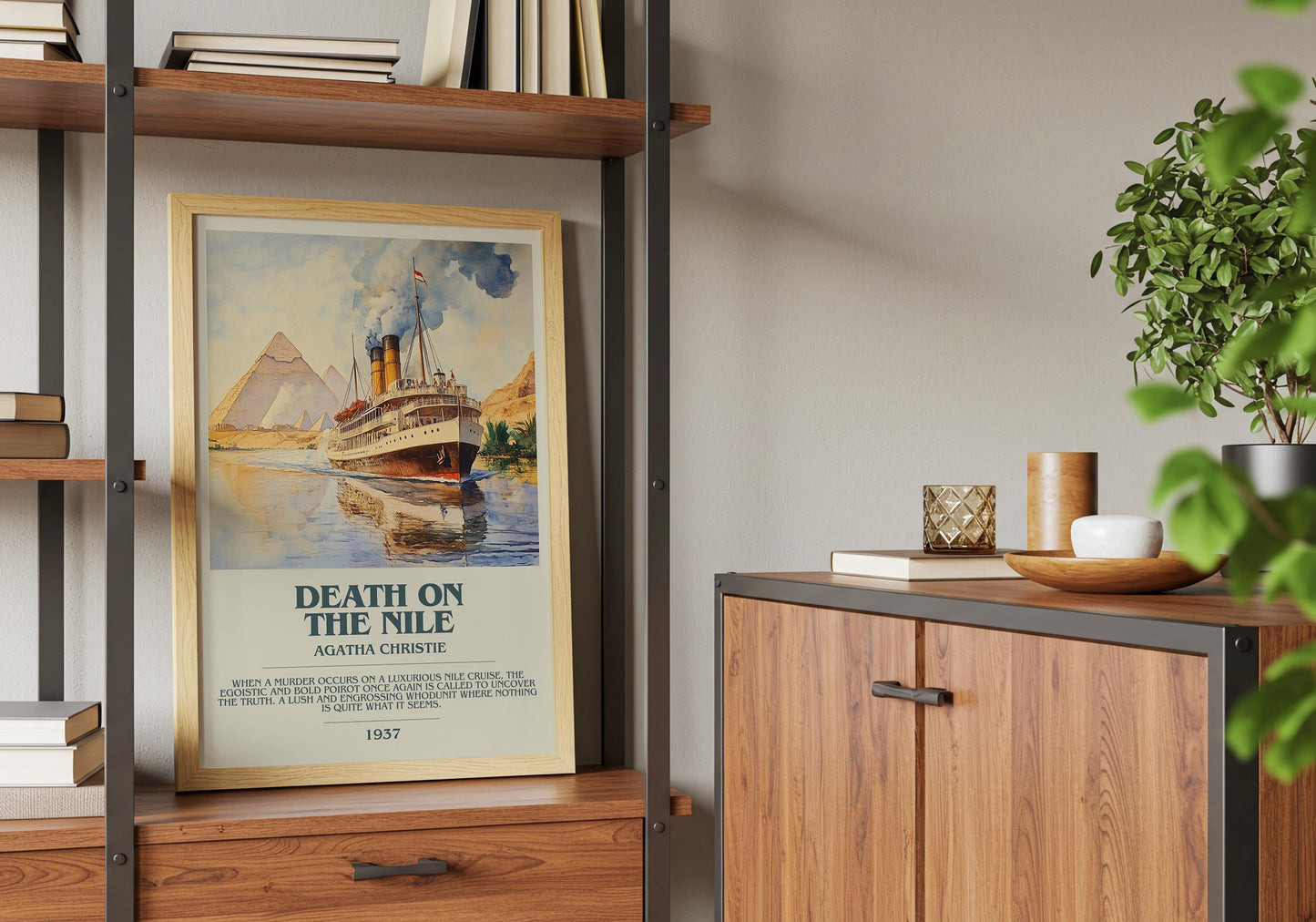 Death On The Nile by Agatha Christie Descriptive Poster Print. Free Delivery Wall Art Author & Blurb Book Artwork Novel Modern