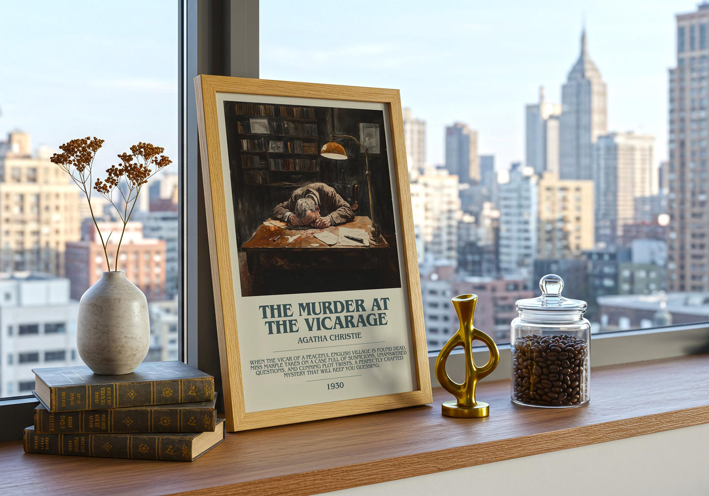 The Murder At The Vicarage by Agatha Christie Descriptive Poster Print. Free Delivery Wall Art Author & Blurb Book Artwork Novel Modern
