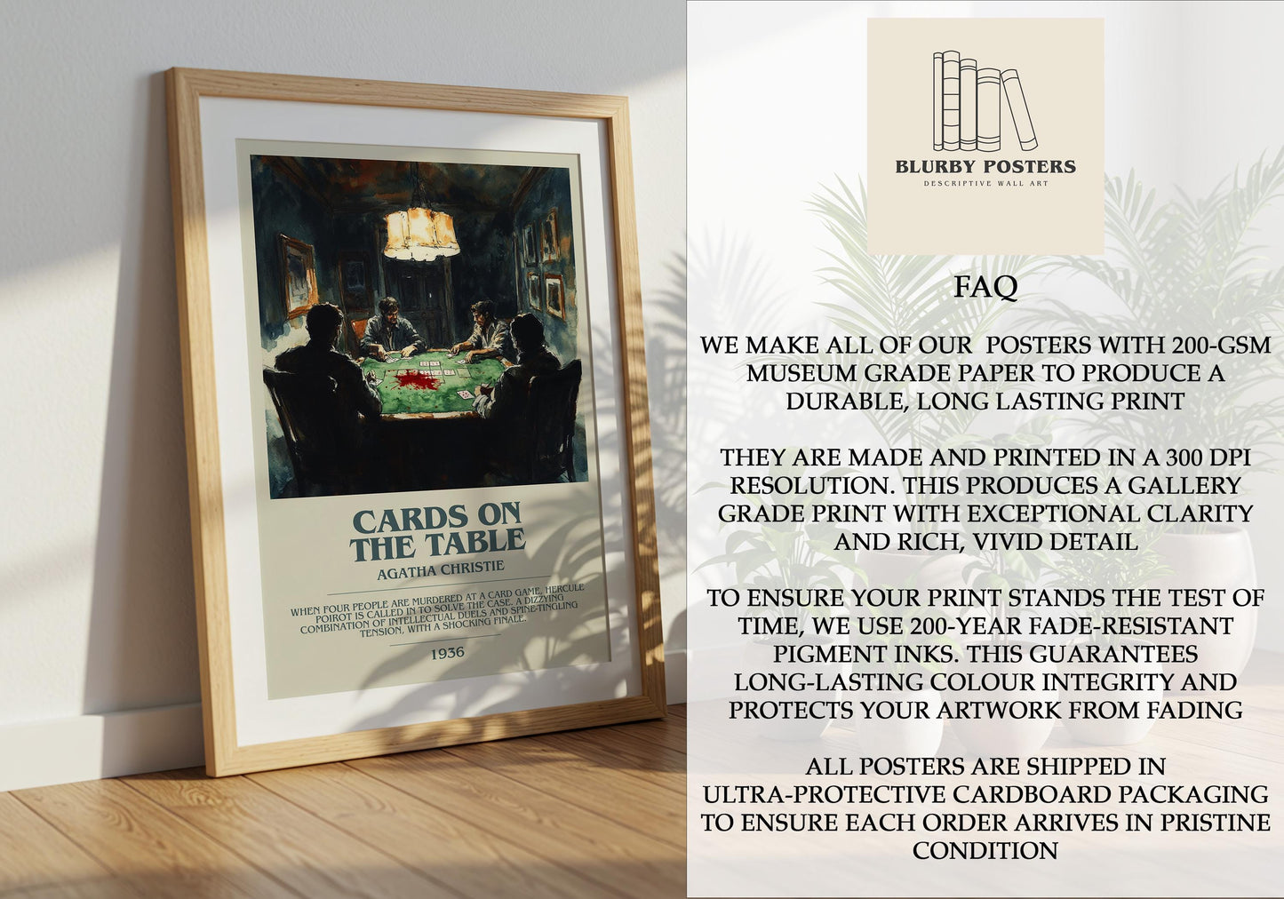 Cards On The Table by Agatha Christie Descriptive Poster Print. Free Delivery Wall Art Author & Blurb Book Artwork Novel Modern Gift