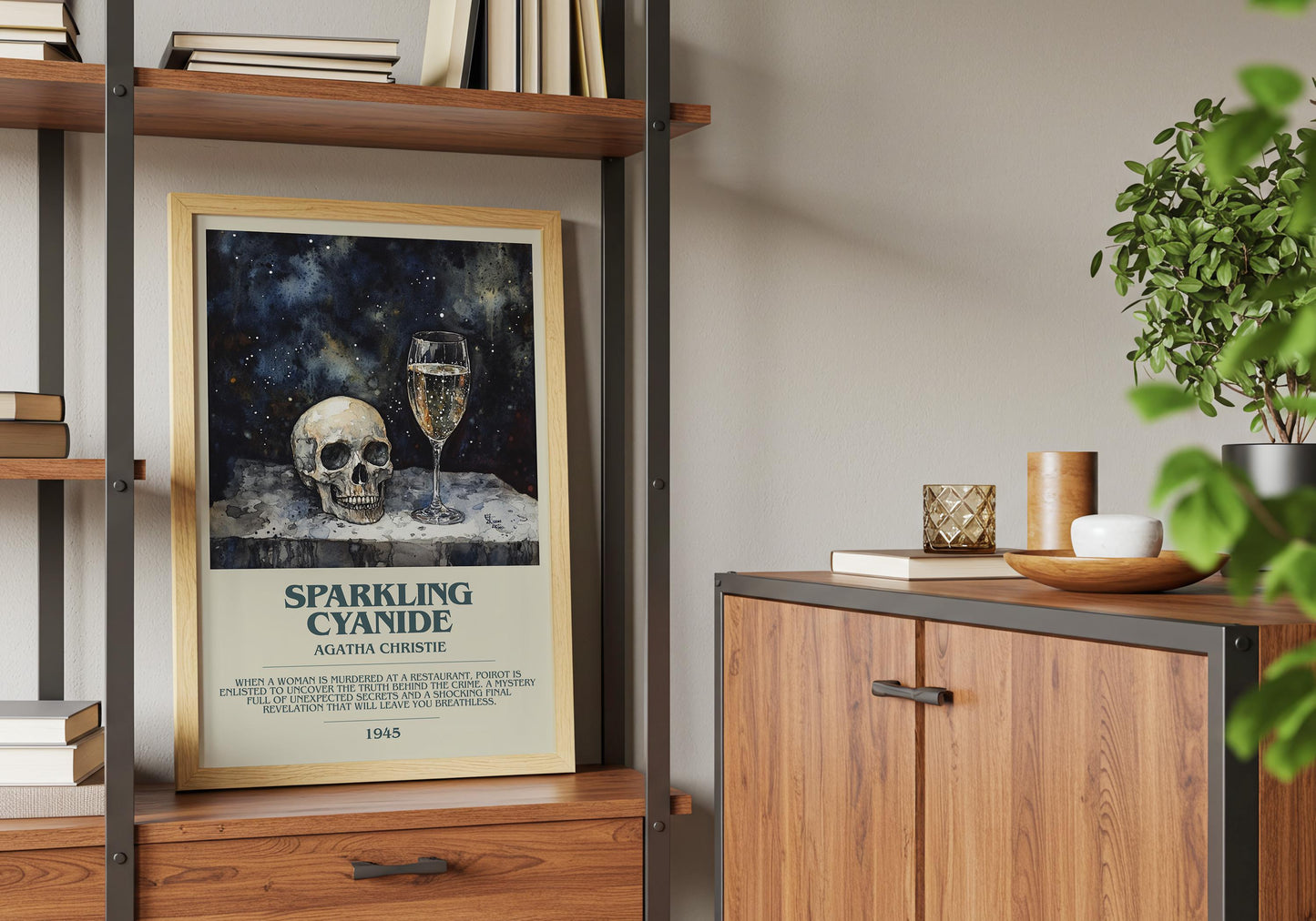 Sparkling Cyanide by Agatha Christie Descriptive Poster Print. Free Delivery Wall Art Author & Blurb Book Artwork Novel Modern Gift