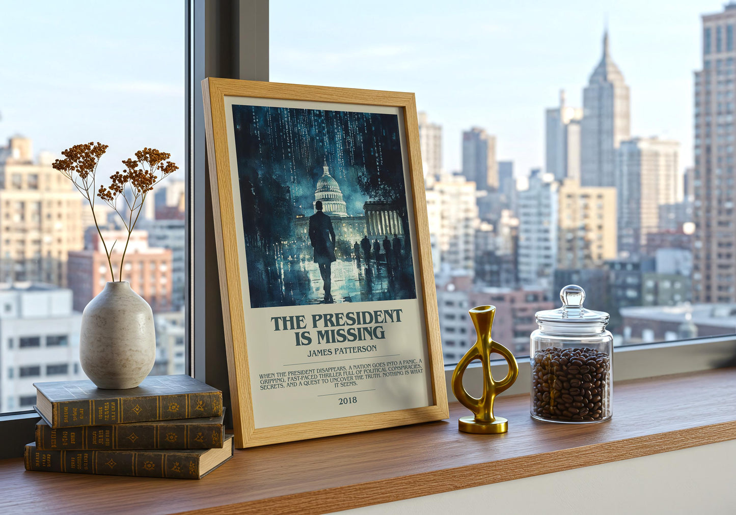 The President Is Missing by James Patterson Descriptive Poster Print. Free Delivery Wall Art Author & Blurb Book Artwork Novel Modern