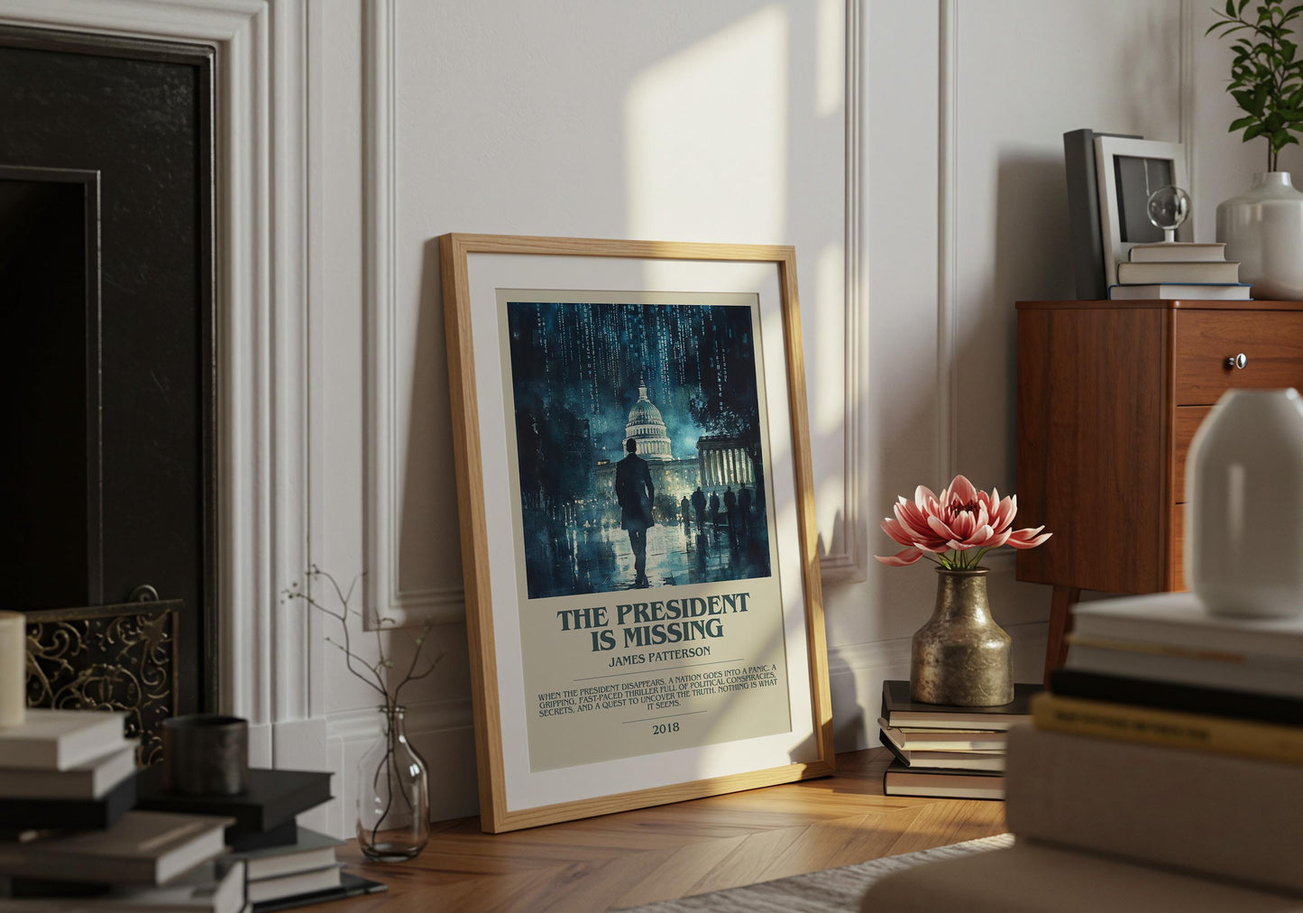 The President Is Missing by James Patterson Descriptive Poster Print. Free Delivery Wall Art Author & Blurb Book Artwork Novel Modern