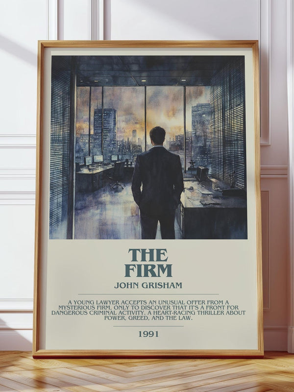 The Firm bookish print in frame leaning in hallway – thriller wall art