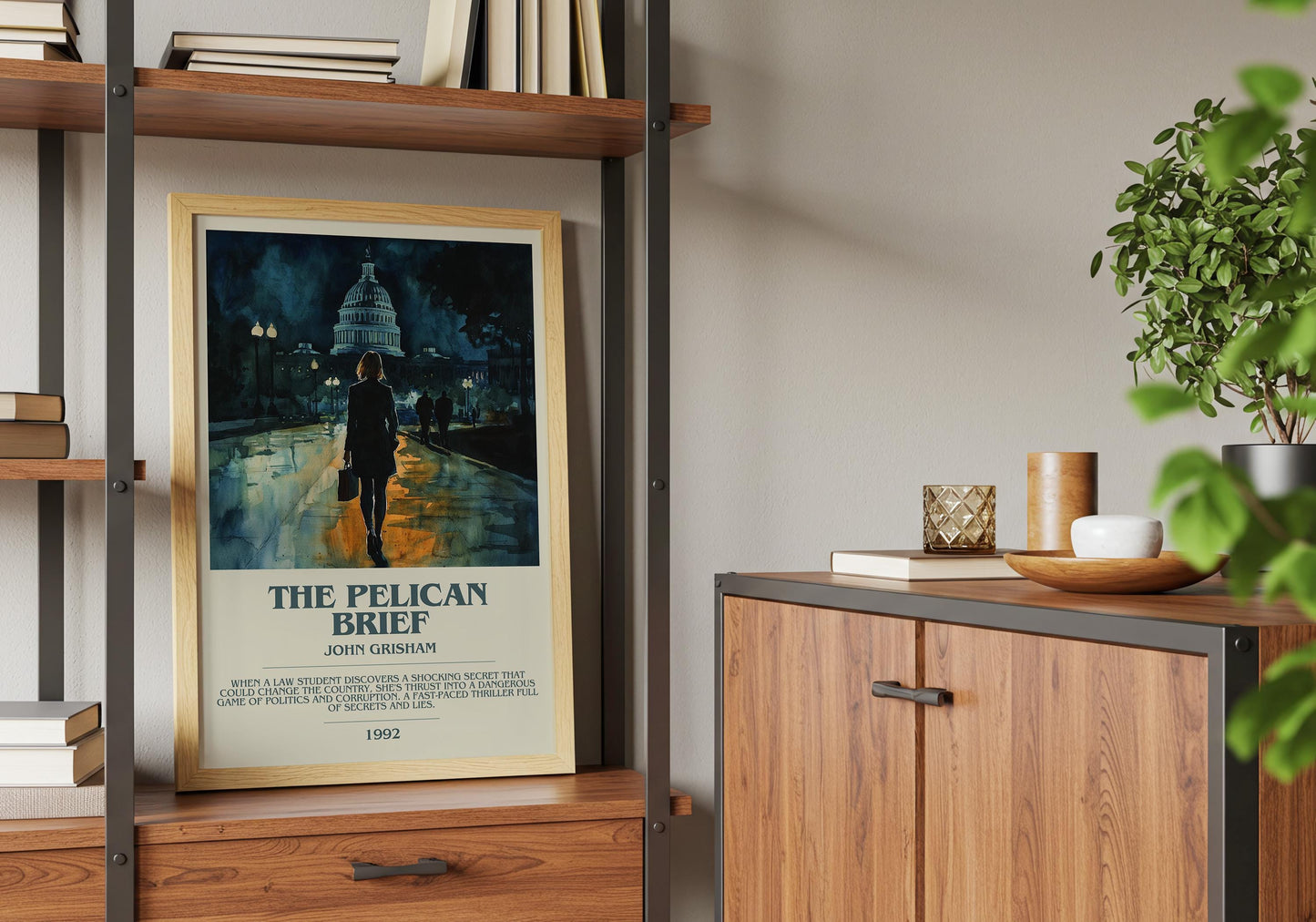 The Pelican Brief by John Grisham Descriptive Poster Print. Free Delivery Wall Art Author & Blurb Book Artwork Novel Modern