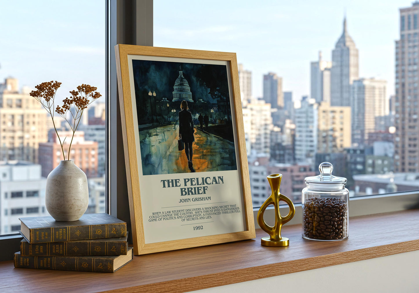 The Pelican Brief by John Grisham Descriptive Poster Print. Free Delivery Wall Art Author & Blurb Book Artwork Novel Modern